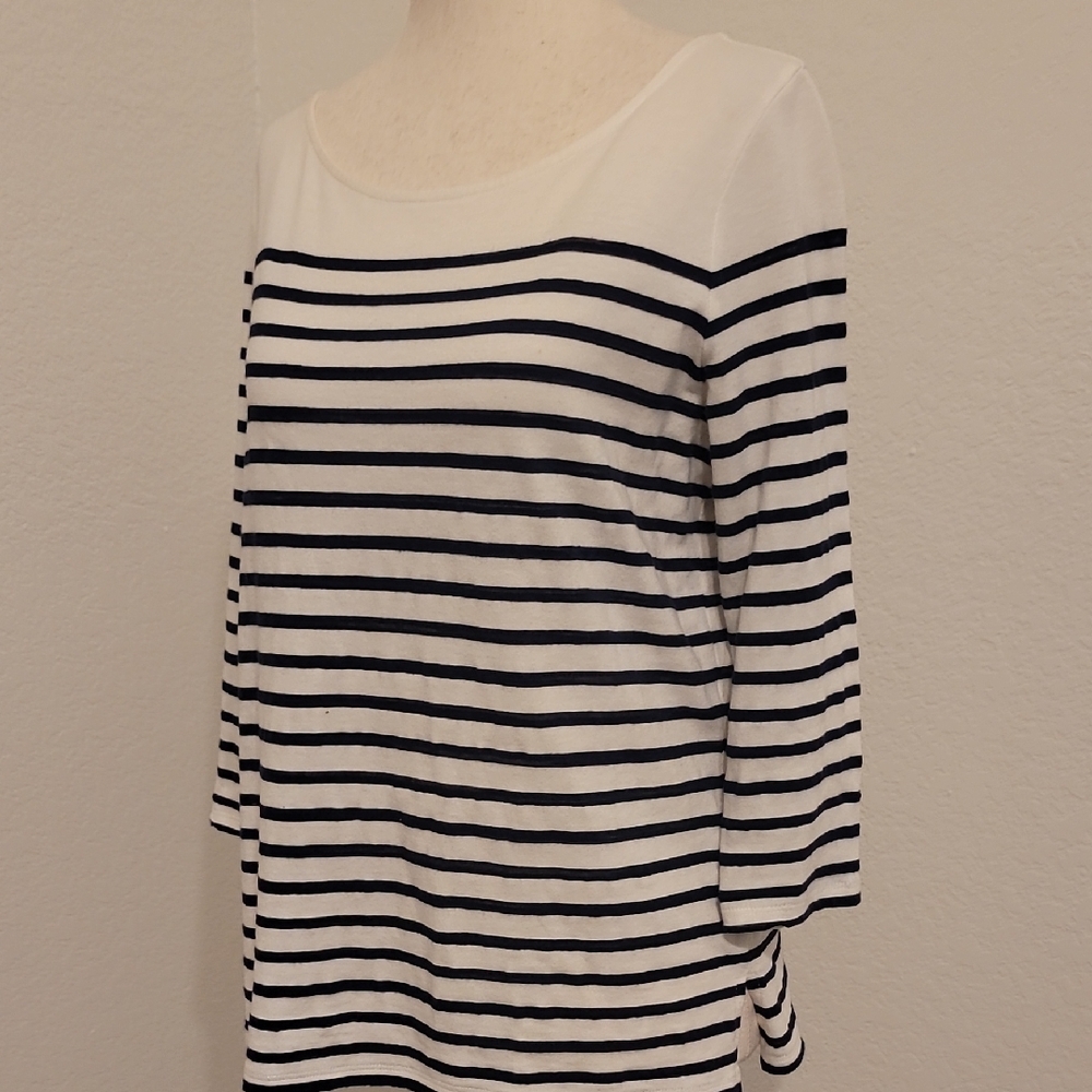 Liz Claiborne Navy and White Striped Top